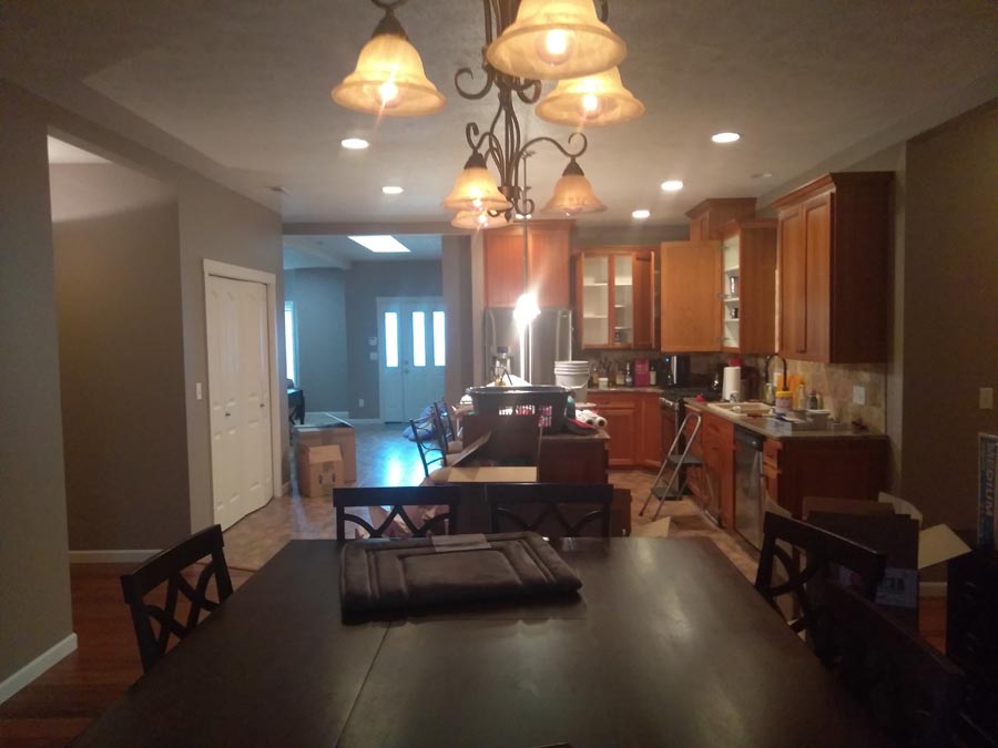 Kitchen and dining area in a painted home