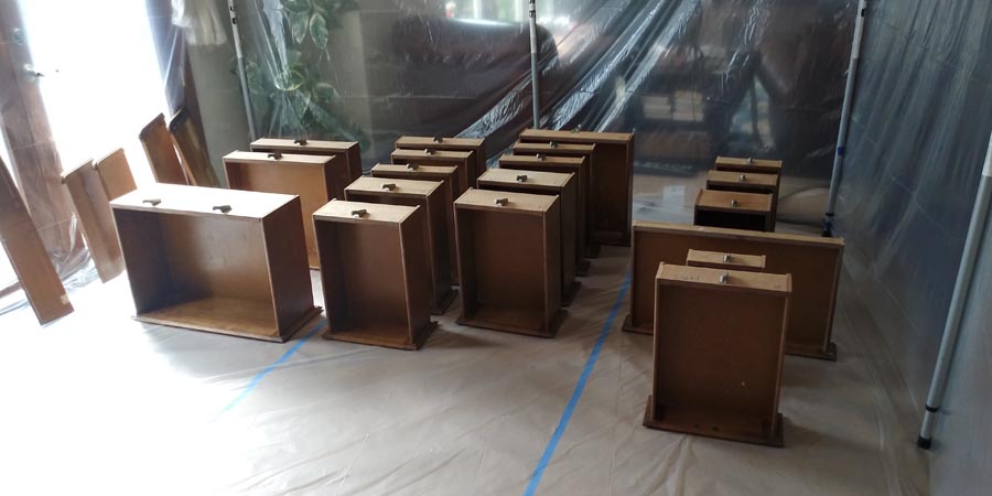 Kitchen cabinets during a painting project